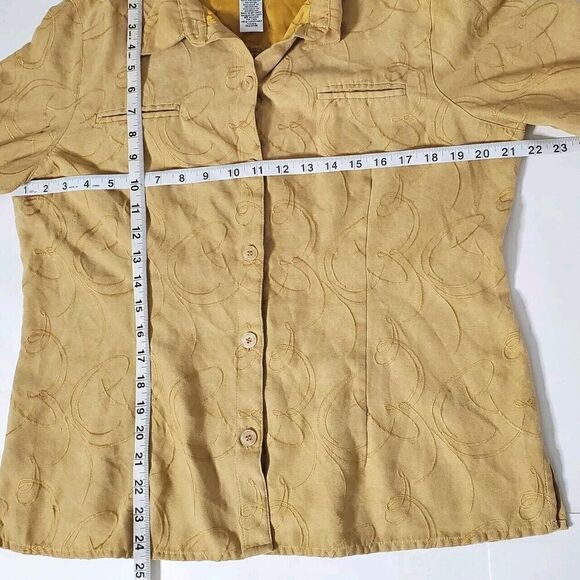 VTG Sag Harbor Faux Suede Button Shirt Size 14P Golden Yellow Embroidered Womens - Picture 7 of 11